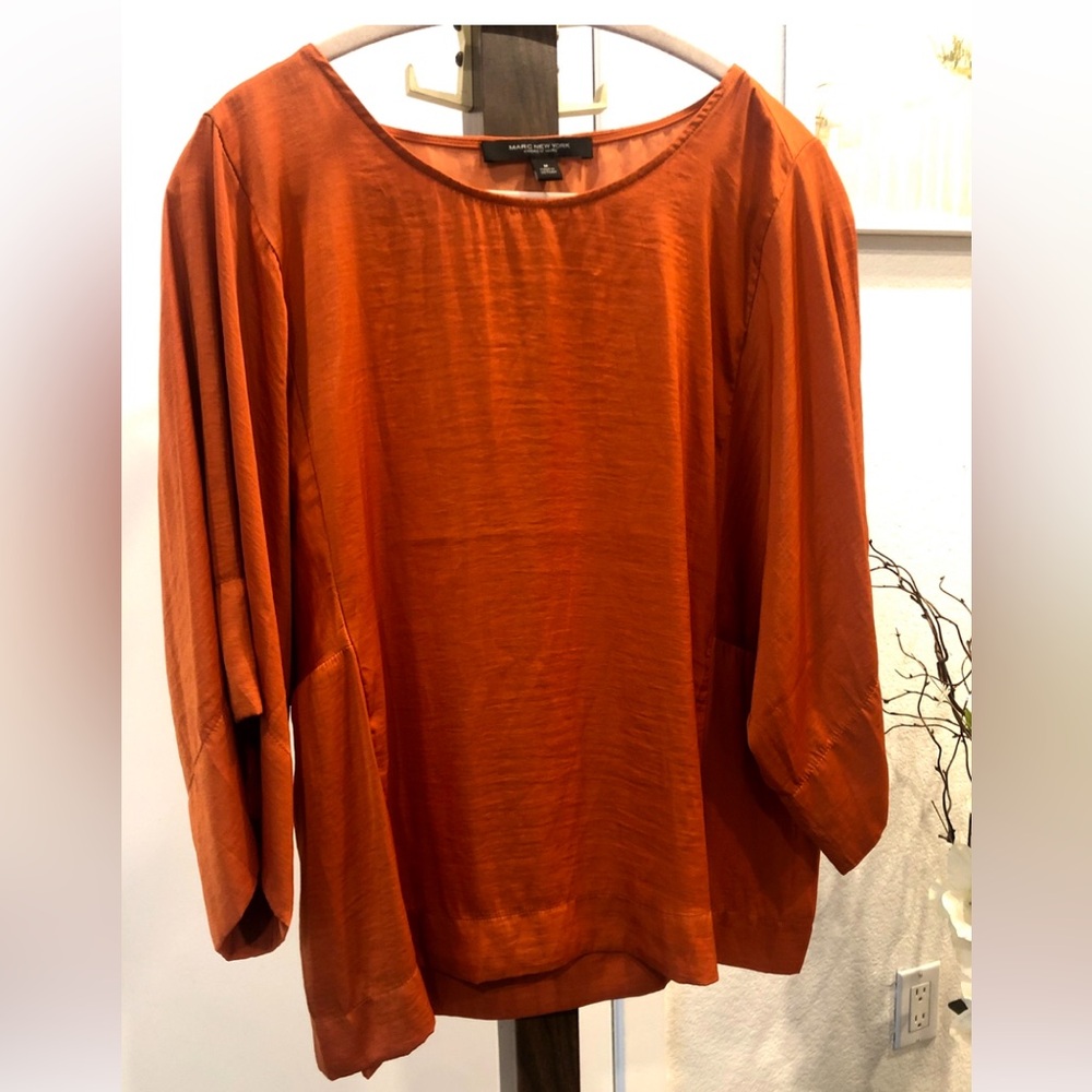 2 for $22 - Marc New York Women's Rust Orange Silk Boatneck Top